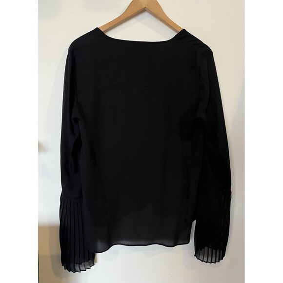 Ramy Brook Black 100% Silk V Neck Pleated Sleeve Blouse Size Medium - Picture 6 of 12